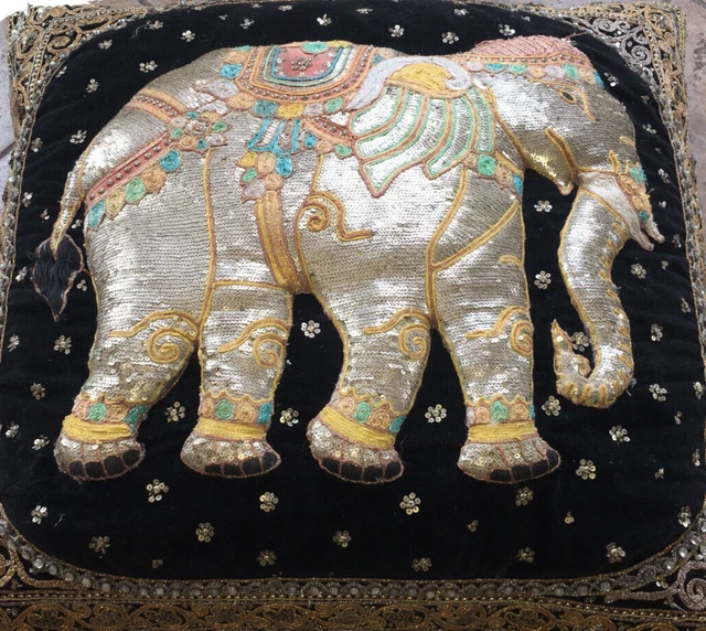 Burmese Kalaga 3 ft XL Velvet Pillow, extreme detail pristine & rare