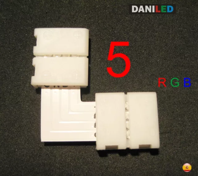 5 X CONECTORES EN '' L ''  4 PIN RGB 10mm 90 GRADOS PARA TIRA LED SMD 5050 RGB