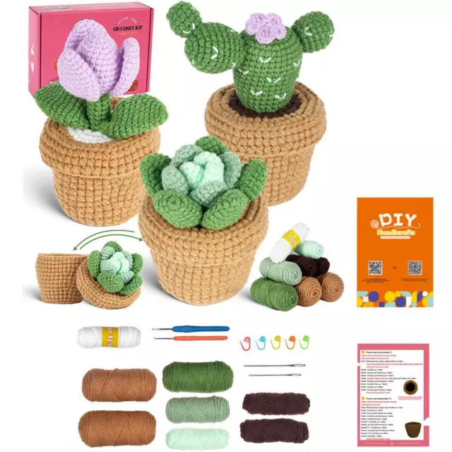 Cactus Plants Crochet Kit Starter Knitted Gift for Beginners Adults