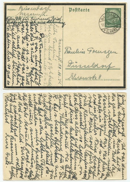 41341 - Ganzsache P 235 - Postkarte - Nassau 19.10.1934 nach Düsseldorf