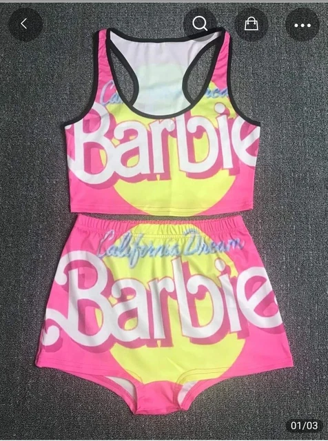 2 pc short set brand new stretchy women's sizes small barbie theme