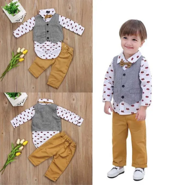 Baby Boy Gentleman Outfit Bow Tie Vest Top Shorts Set Party Wedding Formal Suit