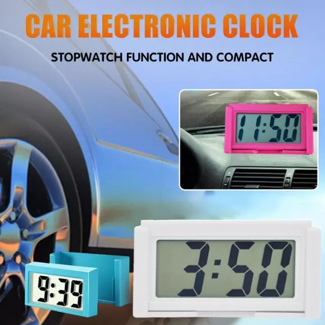 LCD Screen Mini Digital Clock Self Adhesive Interior Car A A Desk Auto V6J4