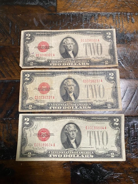 1928 $2 two dollar bill, red seal lot of 3