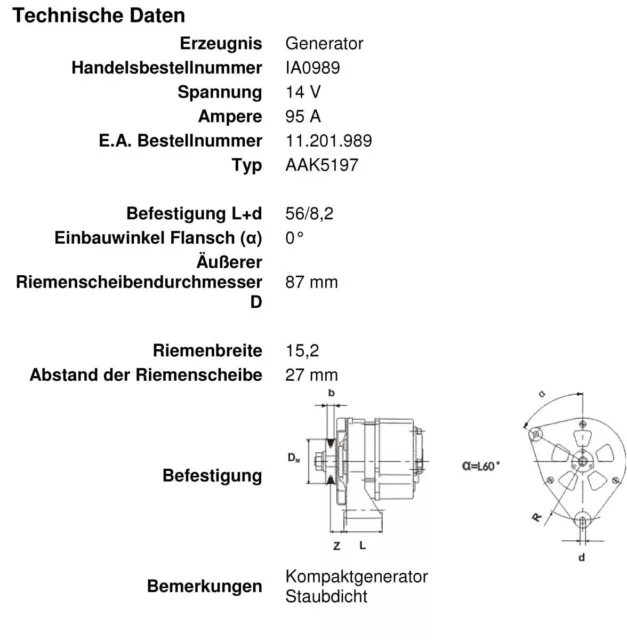 MAHLE | Lichtmaschine | John Deere | Durchmesser 87 mm | Originalnummer IA0989