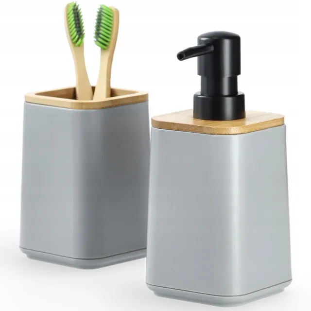 KADAX Set de baño Dispensador de jabón Accesorios de baño con Bambú Natural...