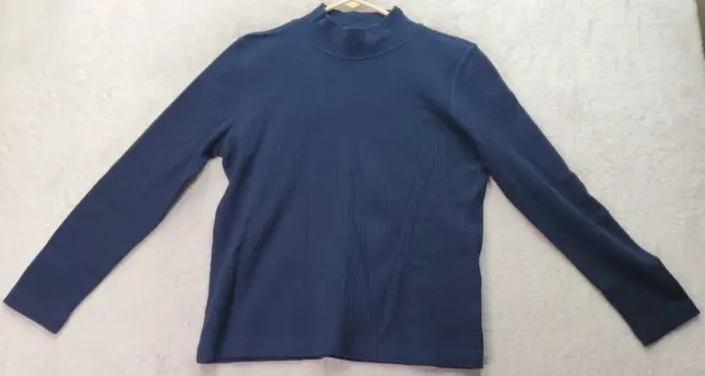 Liz Claiborne Shirt Womens Small Navy Ribbed 100% Cotton Long Sleeve Turtleneck