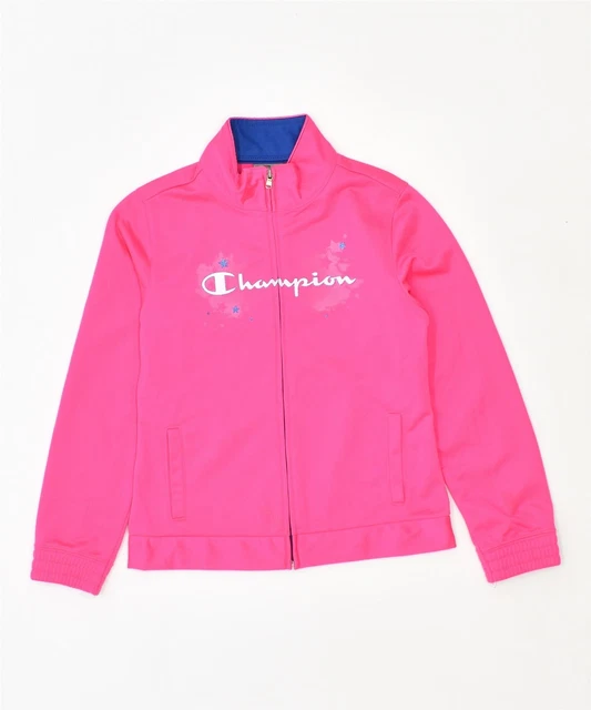 CHAMPION Girls Graphic Tracksuit Top Jacket 7-8 Years Small Pink Polyester FY08