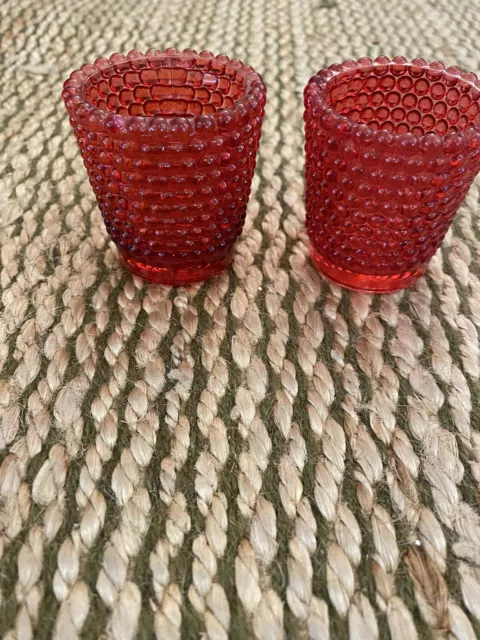 Red Hobnail Red 2 Candle Holders 2.5”