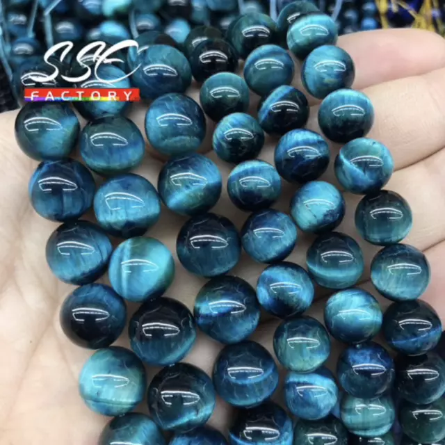 Lot De 90/60/46/36 Ou 30 Perles Oeil De Tigre Bleu Naturel 4/6/8/10/12 Mm