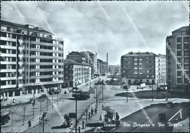 cg307 cartolina torino citta'  via borgaro e via viterbo tram piemonte