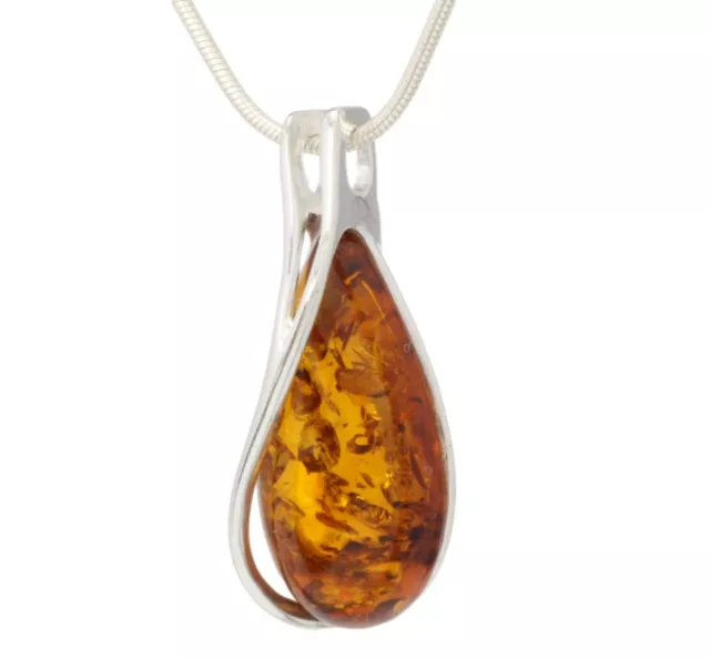 NATURAL BALTIC AMBER STERLING SILVER 925 PENDANT & CHAIN NECKLACE Certified