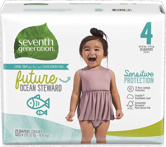 Seventh Generation Baby Diapers, Sensitive Size 4 (25 Count), White