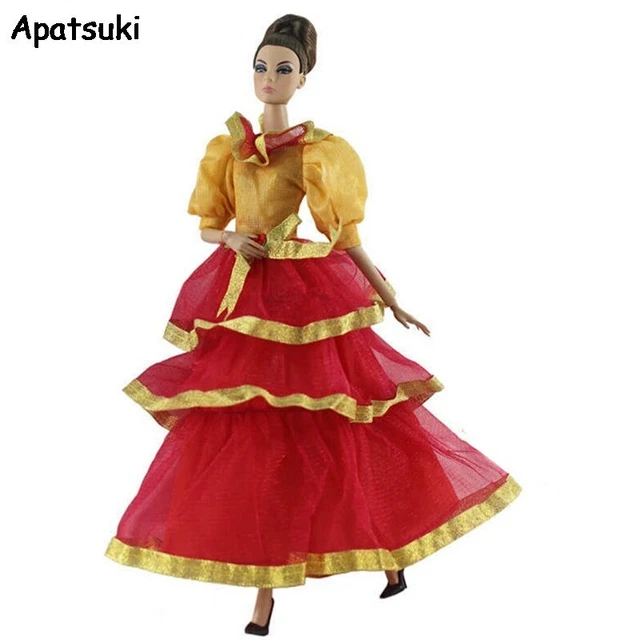 Orange Red Fashion Doll Clothes For 11.5" Doll Outfit Princess Gown Party Dress