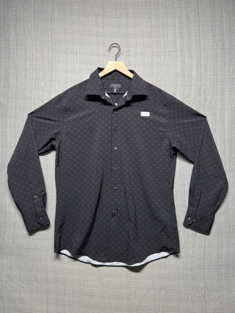 Alfani men's flannel collared shirt long sleeve black red square print size 16