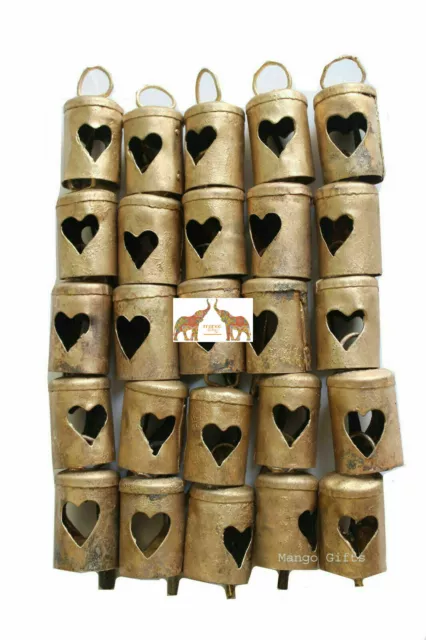 Heart Tin Metal Bells Decorative Home Ornaments Vintage Collectibles Bell 24 Pcs