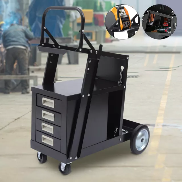 4 Drawers Rolling Cabinet Welding Welder Cart Plasma Cutter Tank Storage Cart
