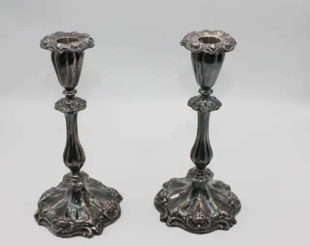 Pair Antique Pairpoint Mfg. Co. Quadruple Plate Candle Holder 6180 Tarnished