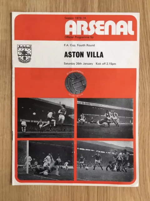 Arsenal v Aston Villa 1973/74 FA Cup 4th Round Programme. Very Good Condition.