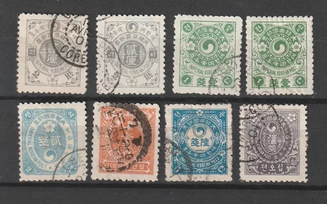 KOREA 1900-1901 used lot of 8 up to 15 Ch., ex Sc.18/26