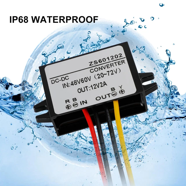 Waterproof DC-DC Converter 60V Step Down to 12V Car Power Supply Module 2A O3