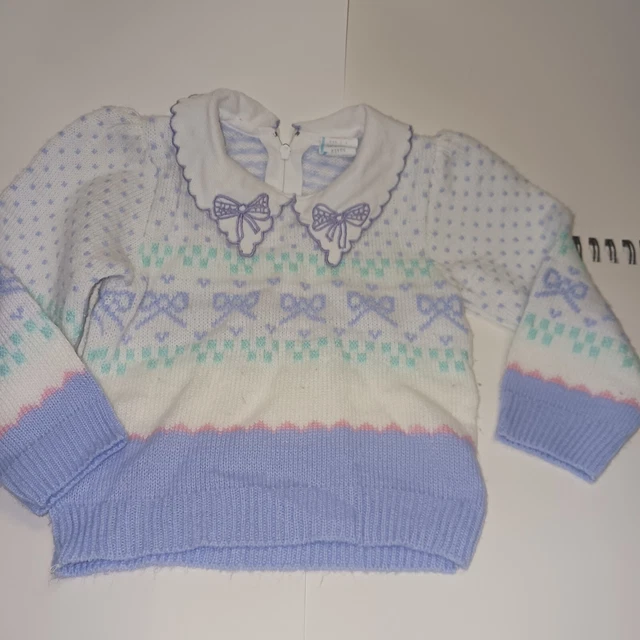 Vintage 1980s Baby Girl 18 Months Pastel Color point collar Pullover Sweater