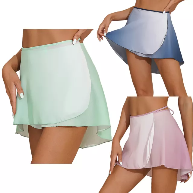Women Gradient Chiffon Wrap Skirt Ballerina Ballet Dance Training Outfis Layered