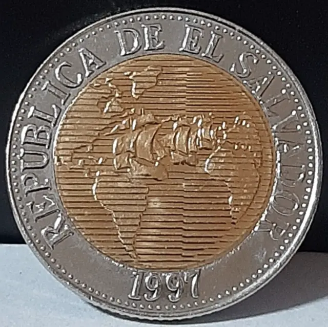 El Salvador 1997 Very Scarce 5 Colones Coin Never In Circulation