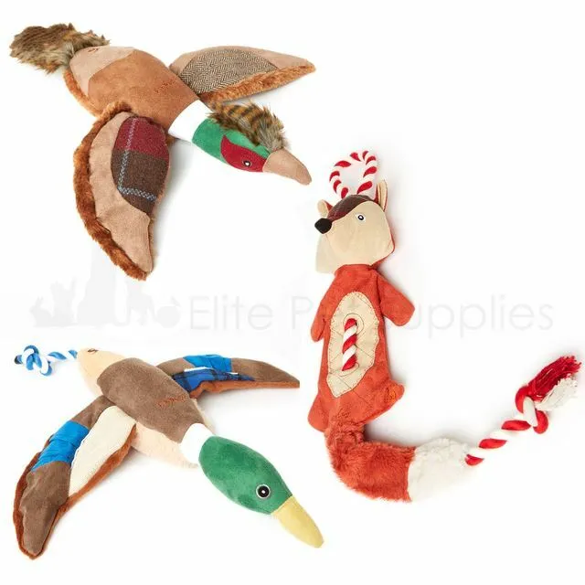 Joules Dog Toy Fox Pheasant Duck Plush Teddy Rope Tug Play Squeaky
