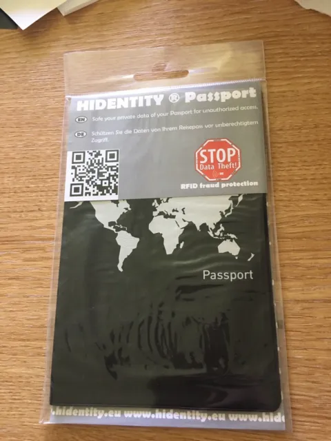 Hidentity Black RFID Blocking Passport & Card Holder / Wallet - New Sealed Pack