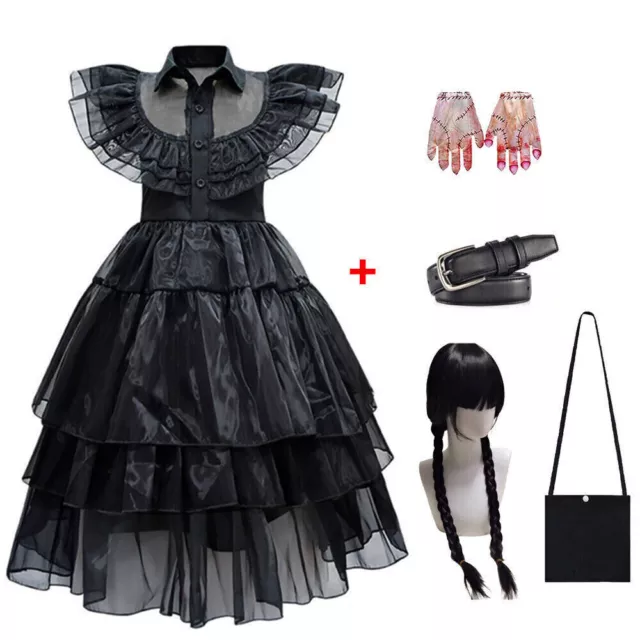 Wednesday The Addams Family Costume Kids Girls Fancy Dress Birthday Party Outfit