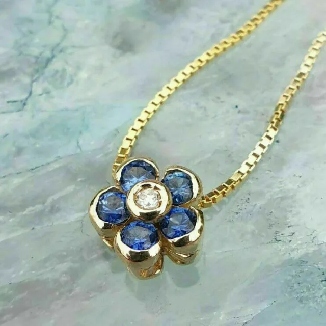 1.30Ct Round Cut Lab Created Sapphire Free Chain Pendent 14k Yellow Gold Finish.