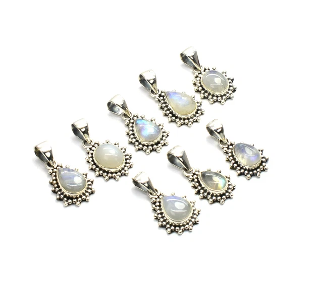 Wholesale 8Pc 925 Solid Sterling Silver White Rainbow Moonstone Pendant Lot T941