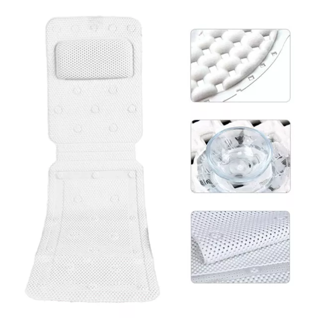 Full Body PVC Bath Mat Non-Slip Cushion SPA Head Neck Back Support Rest Pillow