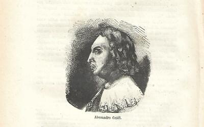 Stampa antica ALESSANDRO GUIDI poeta drammaturgo ritratto 1858 Antique print 