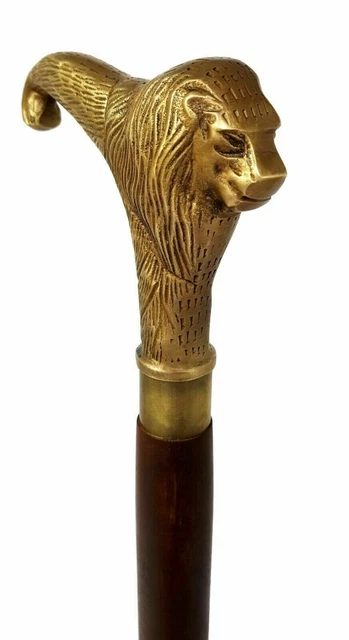 Canne De Marche Vintage - Poignée Laiton Massif - Bois - Reproduction Années 1900
