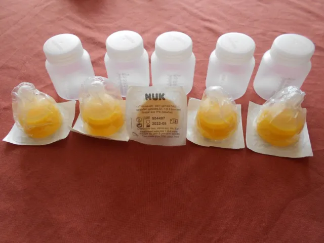 5 Medela Babyflaschen 80ml+ 5 NUK Trinksauger 0-6Monate+Medela Brusthütchen Gr.L