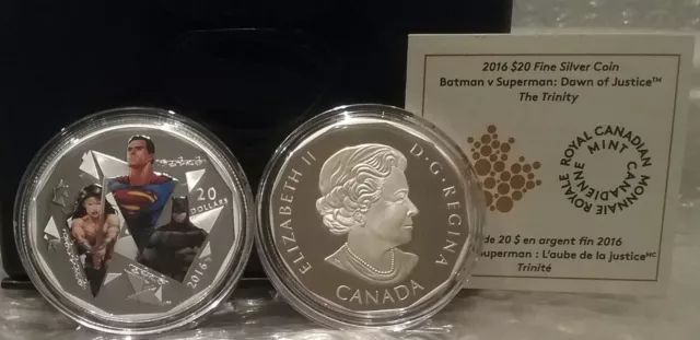 Batman V Superman TRINITY $20 2016 1OZ Pure Silver Proof Coin Canada DawnJustice