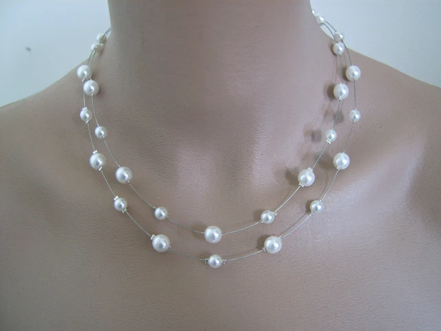Collier Original Perles Ivoire Et Rose Fuchsia Pour Robe De Mariée Ou Soirée