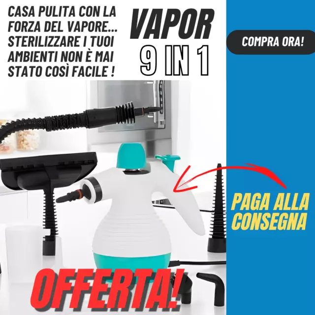 VAPOR 9 IN 1 Pulitore a vapore vaporella per pulire pavimenti divani multiuso