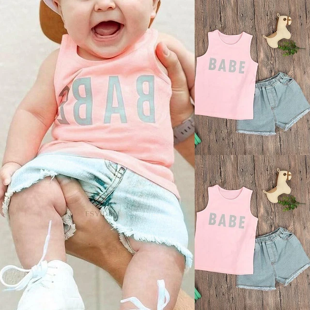 Toddler Kids Baby Girls Summer Outfits Sleeveless Vest Tops+Denim Shorts Jeans 2