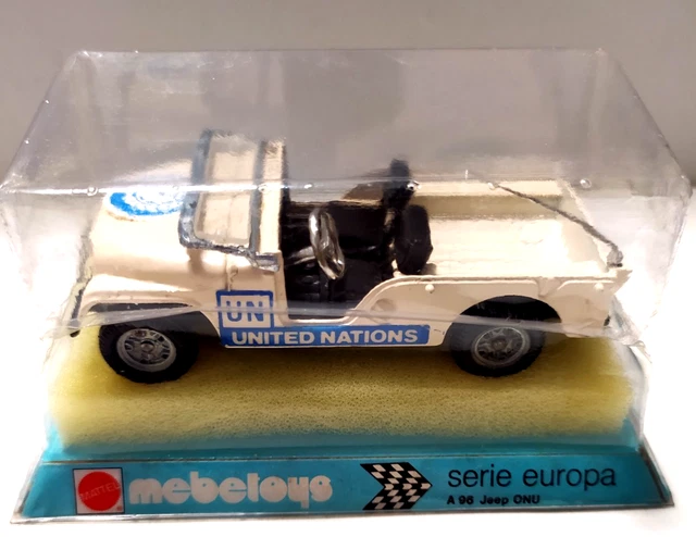 Miniature Mebetoys Mattel – Jeep Willys CJ – Casques Bleus (UN/ONU) – Échelle 1/43 – Boîte D'origine – Neuf