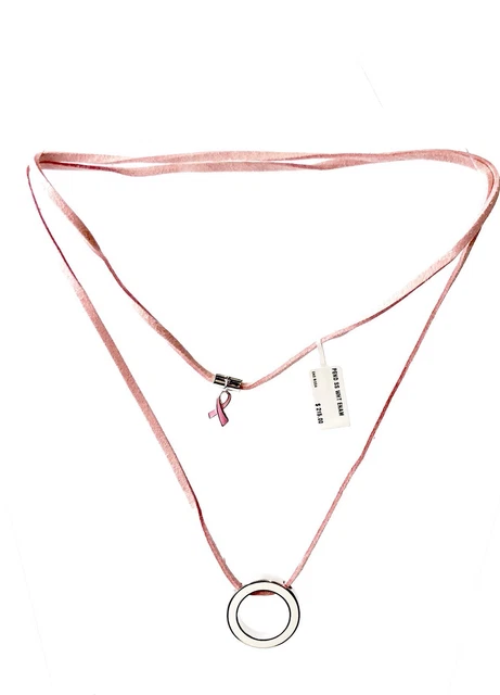 MOVADO Pink Leather Sterling Silver Enamel Circle Pendant Necklace (A0462) MOVADO Pink Leather Sterling Silver Enamel Circle Pendant Necklace (A0462)