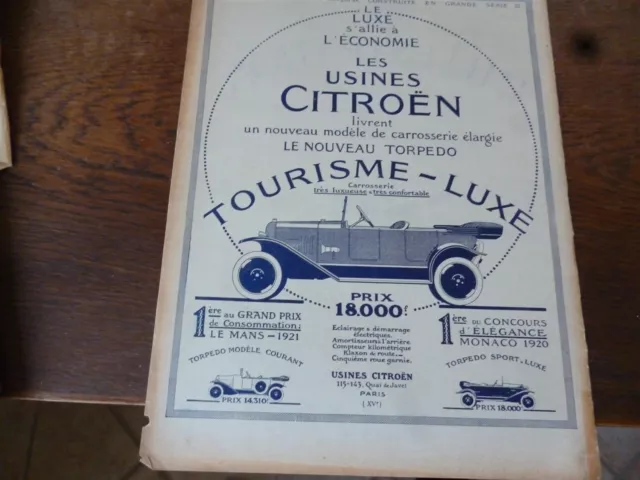 CITROEN 10 HP torpédo tourisme luxe 93  publicité papier l'ILLUSTRATION 1921