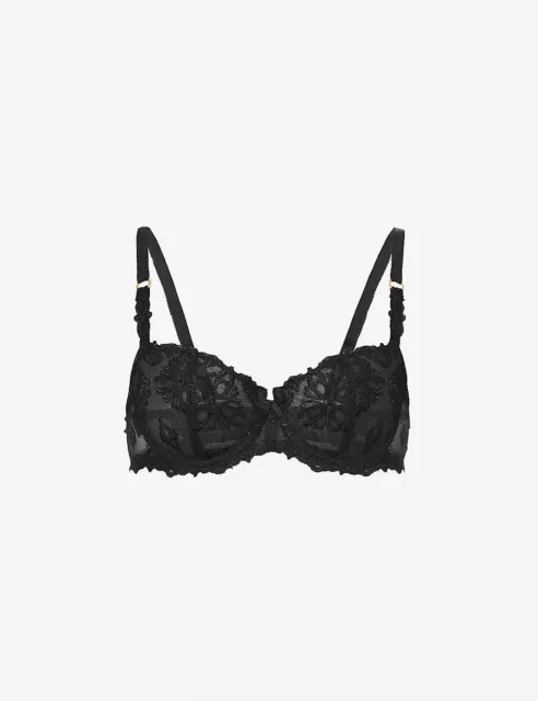 Chantelle CHAMPS ELYSEES Black Embroidered 2605 Demi UW Bra 34D & 2609  Thong M