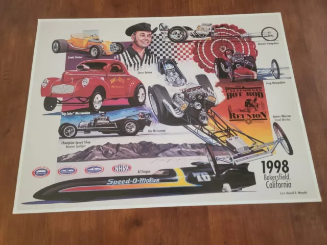 1998 NHRA Hot Rod Reunion Poster 18x24 Drag Racing John Mazmanian Larry Sutton 1998 NHRA Hot Rod Reunion Poster 18x24 Drag Racing John Mazmanian Larry Sutton