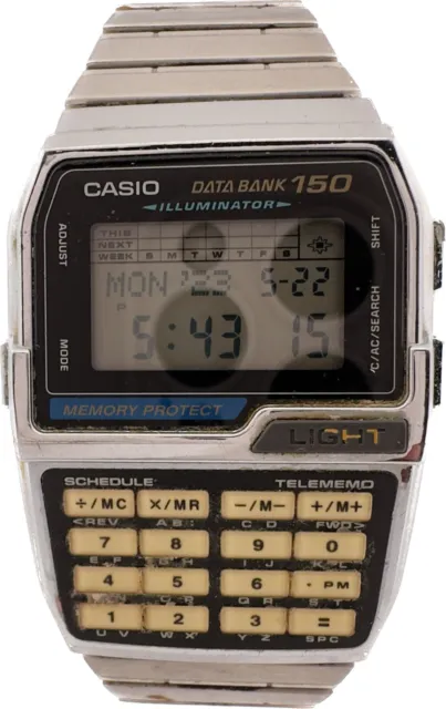 Casio Data Bank 150 Men's Digital LCD Wristwatch DBC-1500 Stainless and Chrome