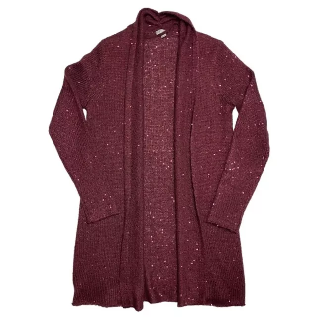 J. JILL MOHAIR Knit Burgundy Draped Sequin Cardigan Sweater Oversized Cozy  $38.70 - PicClick