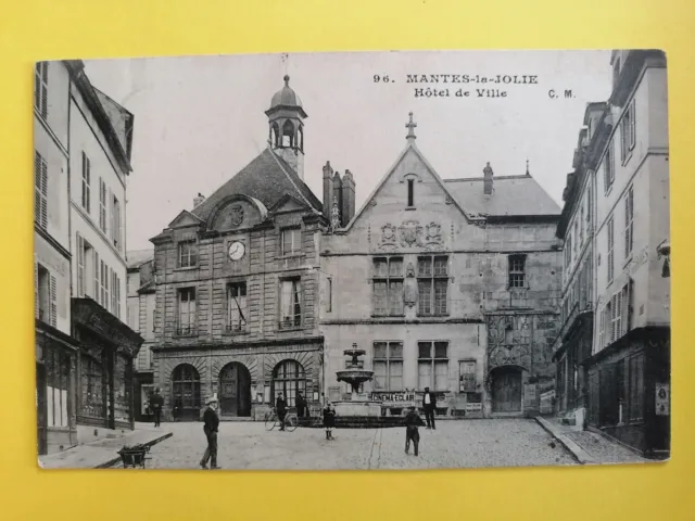 CPA de 1910 MANTES La JOLIE Yvelines HÔTEL de VILLE Fontaine à Armand CHOURLET