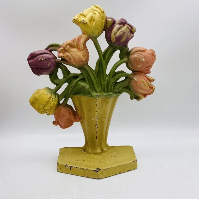 Vintage Tulips Cast Iron Doorstop Floral Bouquet 9" Tall, Heavy!